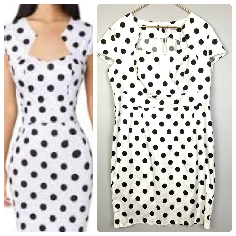 NWT Grace Karin XXL 2XL White Black Polka Dot Knee Length Pencil Wiggle Dress